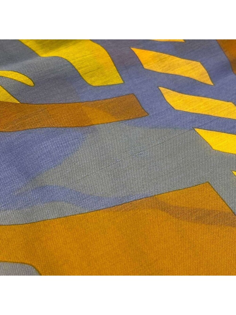 Hermes Puzzle Rectangle Cotton Silk Shawl Blue Scarf - Picture 4 of 5